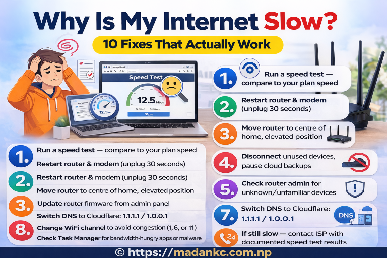 why is my internet slow fixes speed test router restart DNS WiFi troubleshooting guide