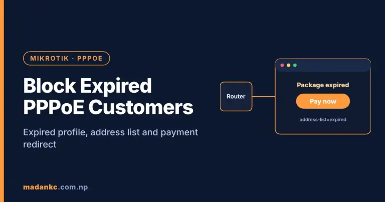 MikroTik router redirecting an expired PPPoE customer to a Package expired payment page