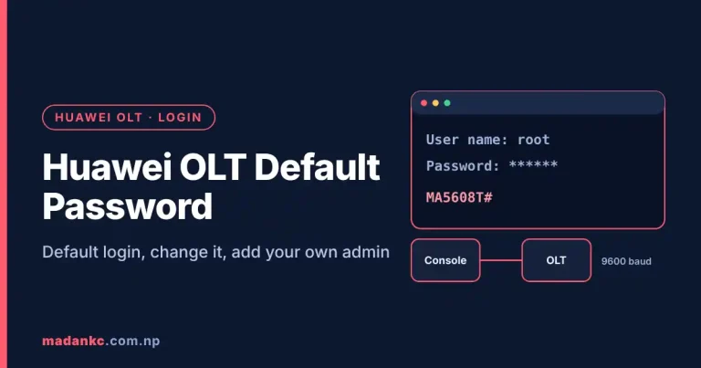 Huawei OLT console login screen with user name root and password prompt